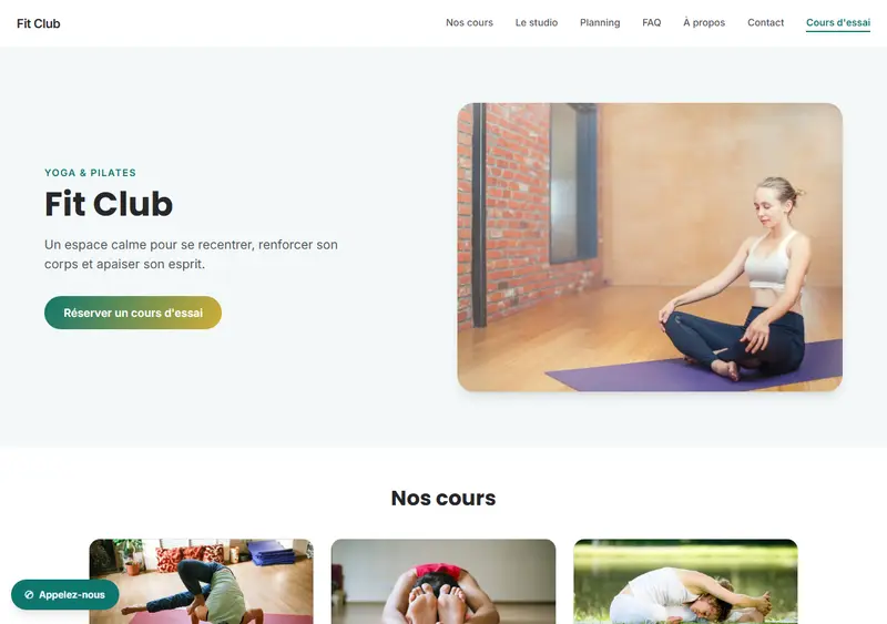 Aperçu du modèle de site Studio de yoga / Pilates