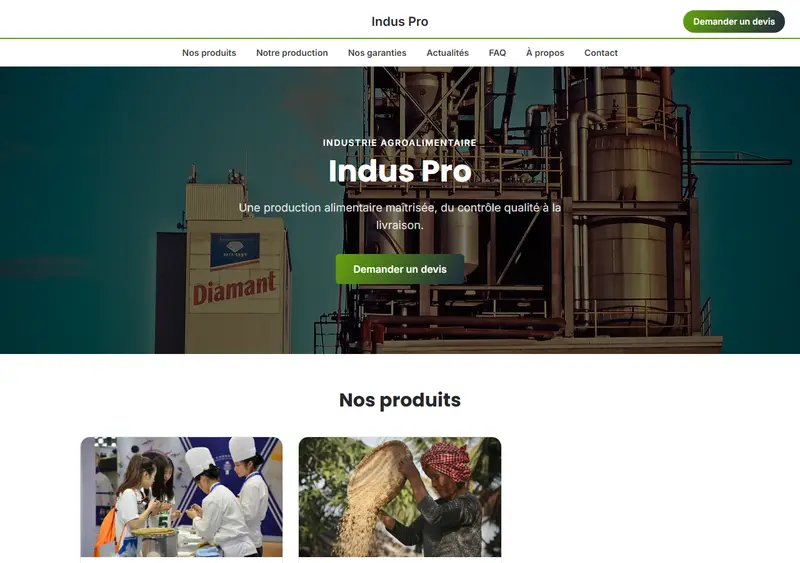 Aperçu du modèle de site Usine agroalimentaire