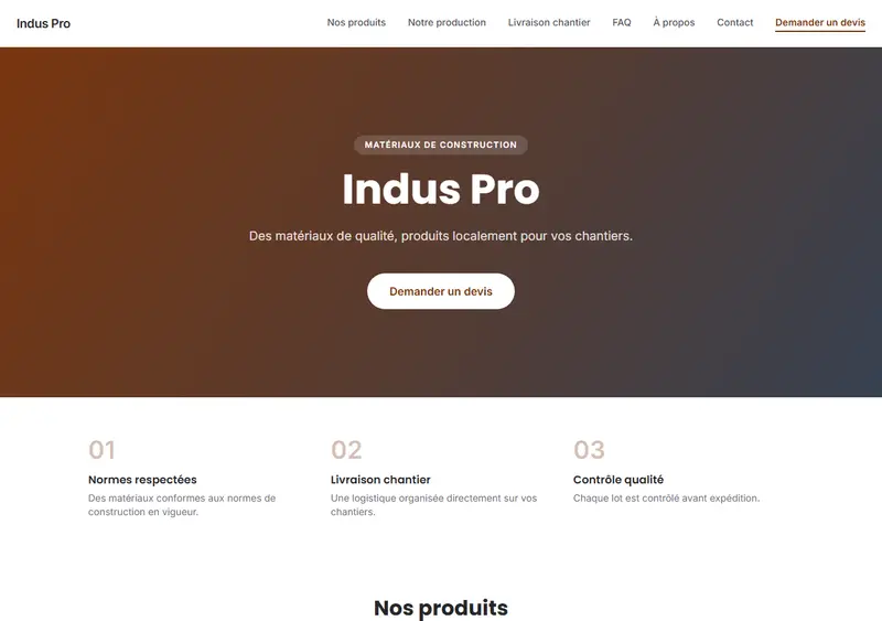 Aperçu du modèle de site Usine de matériaux de construction
