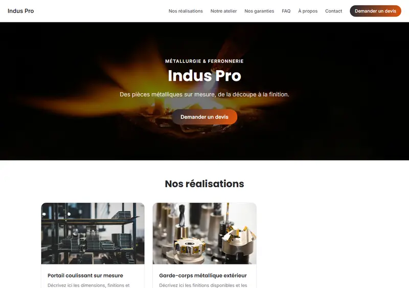 Aperçu du modèle de site Métallurgie / Ferronnerie industrielle