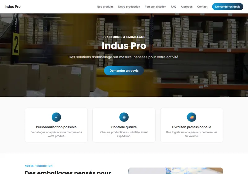 Aperçu du modèle de site Usine de plasturgie / Emballage