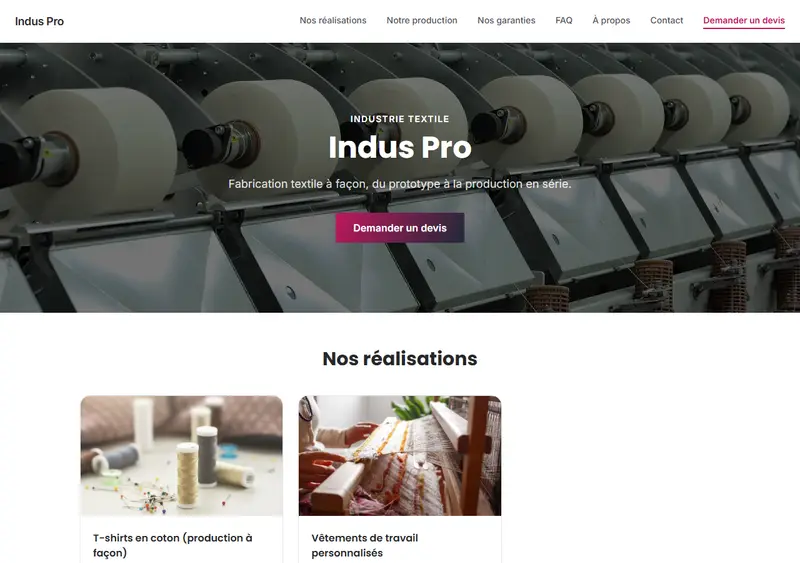 Aperçu du modèle de site Usine textile / Confection